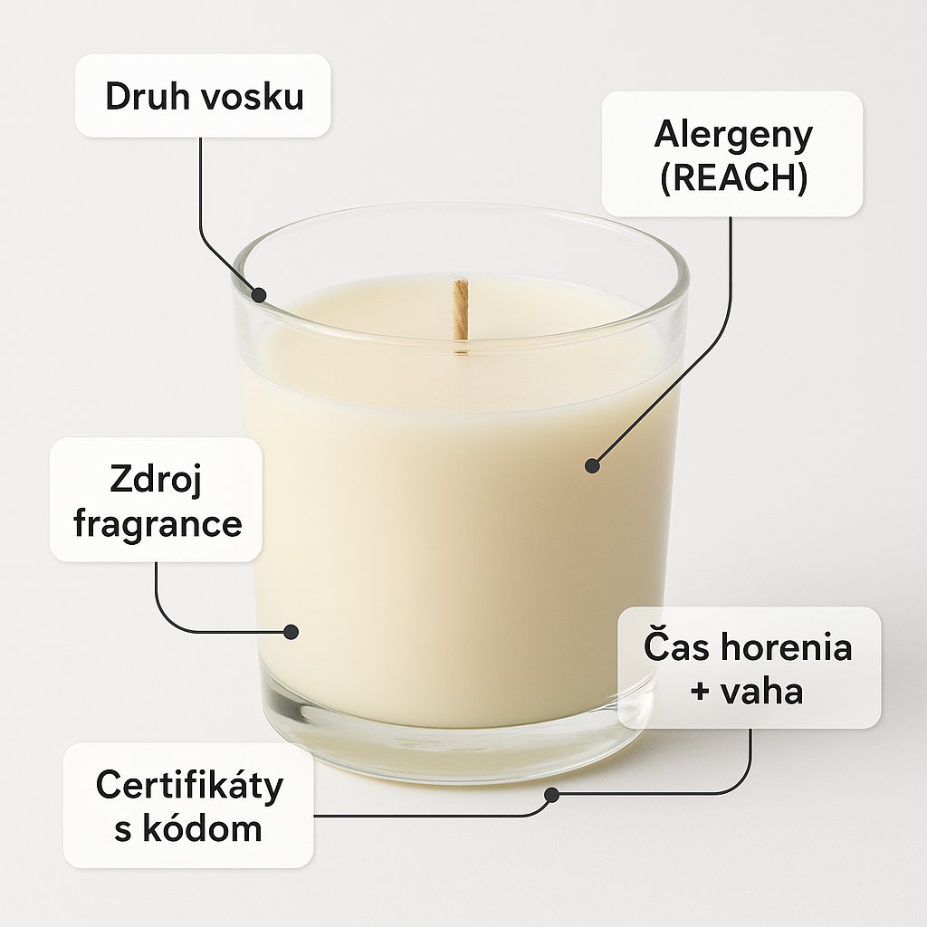 Ręka trzymająca świecę i porównująca tylną stronę etykiety z kodem certyfikacyjnym RSPO w porównaniu do świecy z gołym eko logo bez numeru