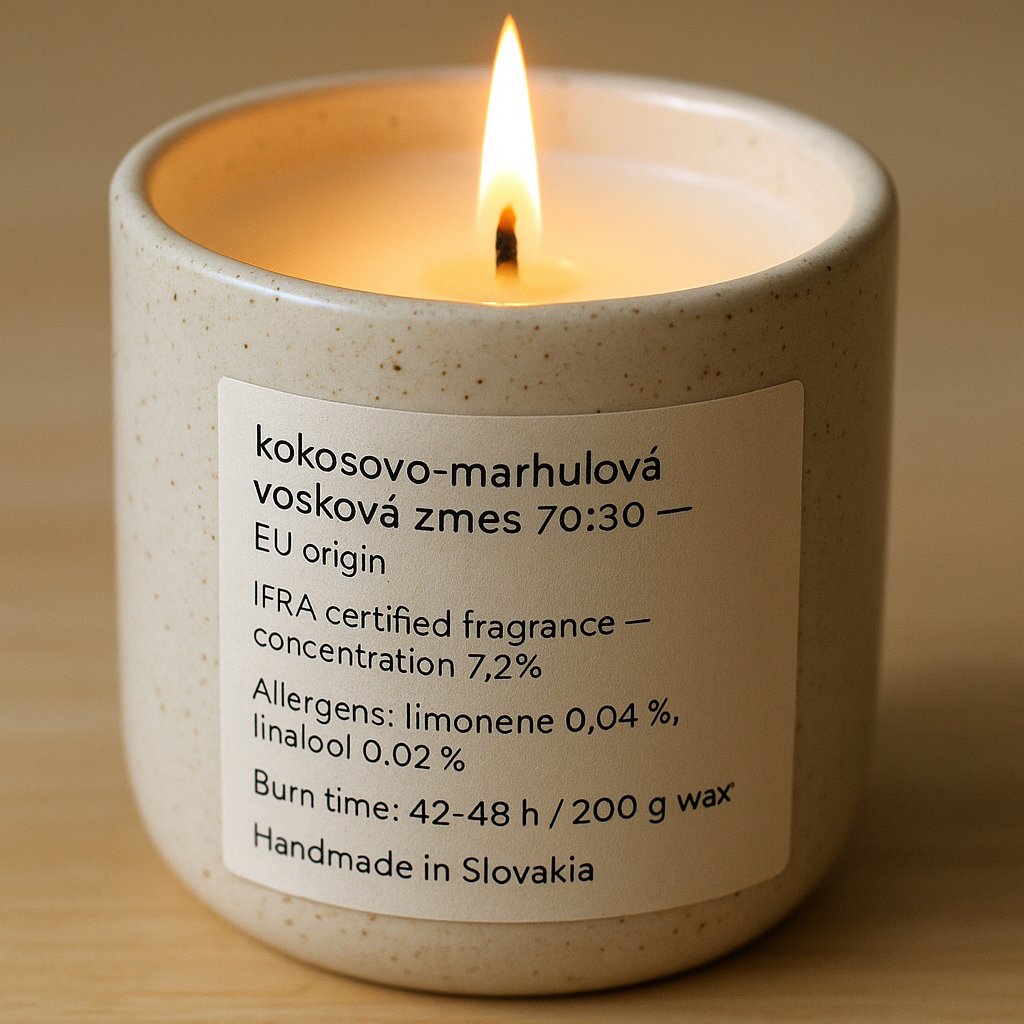 Ręcznie odlewana ceramiczna świeca NOBAMO z równomiernym żółtym płomieniem w przytulnym wnętrzu, ciepłe wieczorne światło
