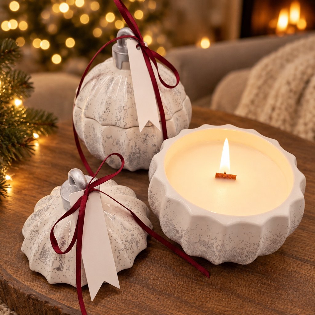Świeca Christmas Bauble Glitter - Biały / Srebrny / Zimowa Magia