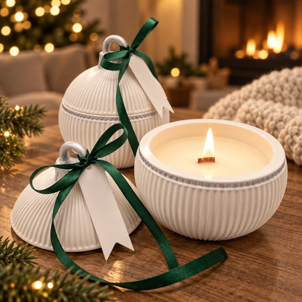 Świeca Christmas Bauble Elegance - Biała / Srebrna / Zimowa Magia